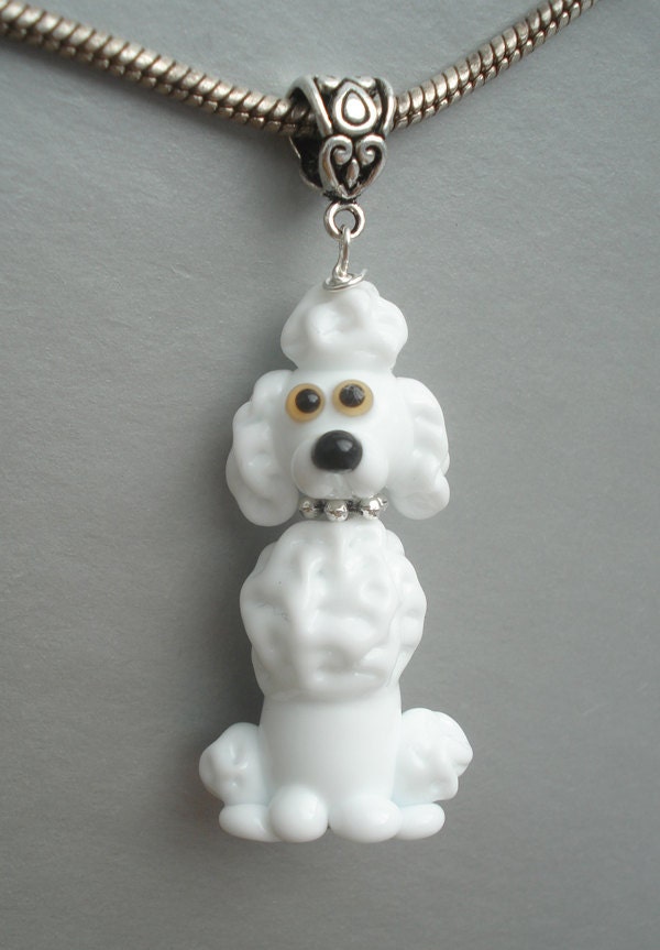 Poodle necklace glass charm pendant jewelry with silver chain