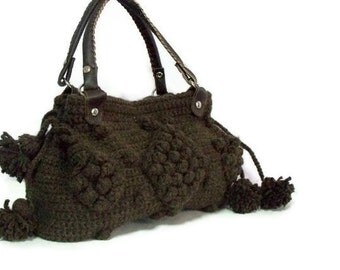 Women's Knit tote bag,Handmade Brown Knit Bag, Celebrity Style,Crochet winter bag-Nr:201-Gifts for mom,teacher gift