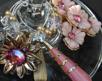 Vintage Earrings Wine Glass Markers - Pretty Pinks and Golds