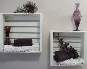 White Crates - Display Crates - Set of 2 Crate Shelves - Shelving - Crate Shelving - DREAMATHEME - Wall Decor - Hanging Shelf Crate