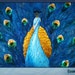CUSTOM - Iridescent Peacock art. Textured acrylic painting, metallic blue, green, gold, featuring real peacock feathers. 18x24