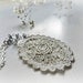 Silver Rose - Lace long necklace Flower and roses venice lace medallion blue mauve grey glass beads Silverplated chain Gift for her