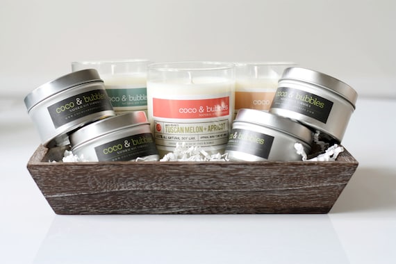 Wooden Tray Soy Candle Gift Set // You Pick Scents