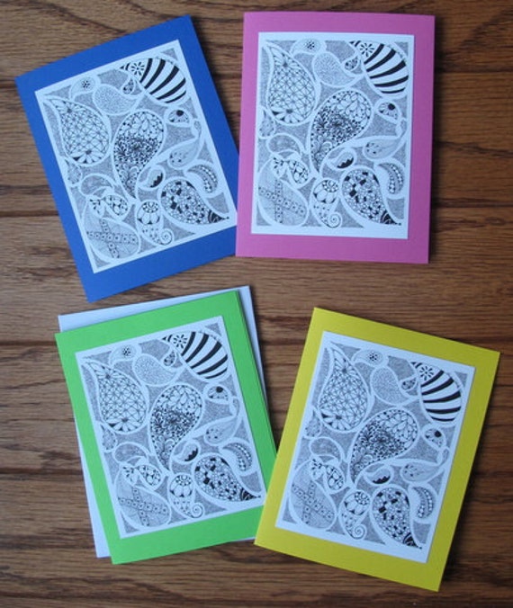 Items similar to Paisley Zentangle note cards on Etsy