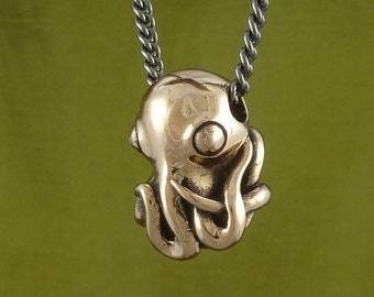 Octopus Necklace Bronze Octopus Pendant on 24" Gunmetal Chain - Octopus Jewelry