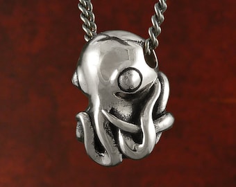 Octopus Necklace Antique Silver Octopus Pendant on 24" Gunmetal Chain - Octopus Jewelry