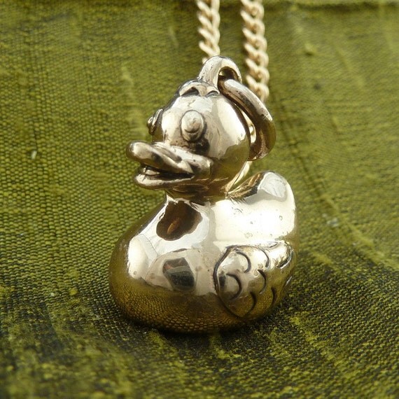 Rubber Duck Necklace Bronze Rubber Ducky Pendant on 24