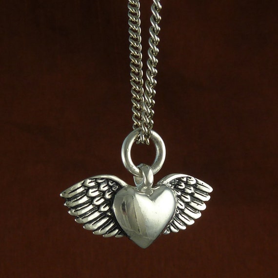Valentine Heart Necklace Antique Silver Romantic Flying Heart
