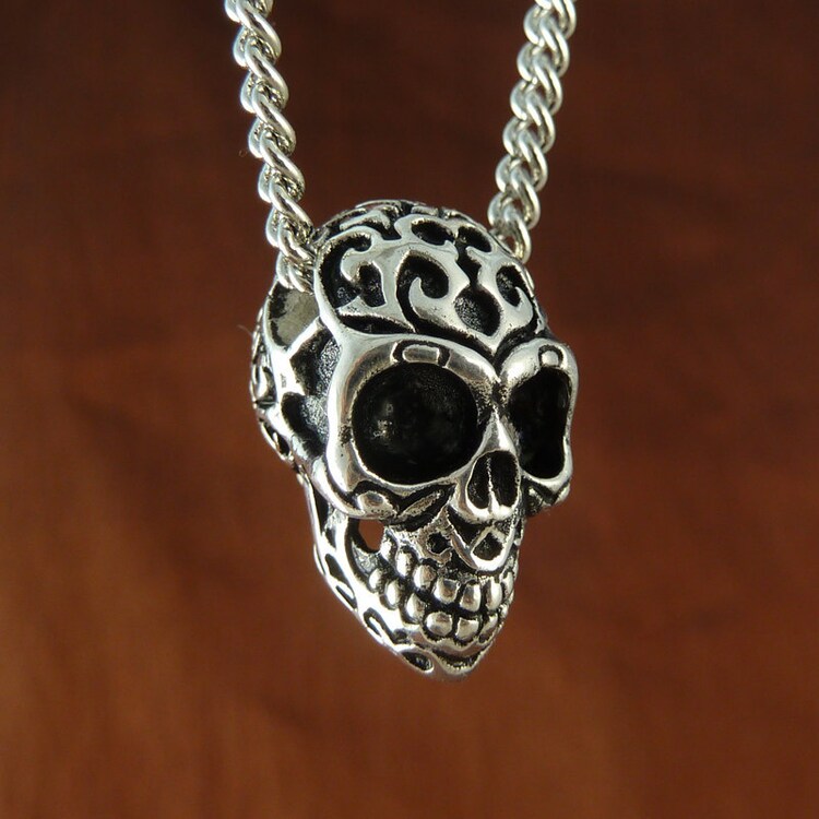 Day of the Dead Skull Necklace with Tribal Motif by LostApostle