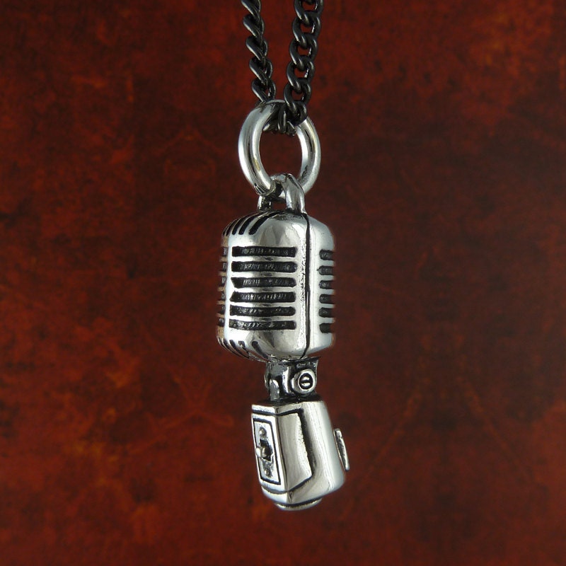 Microphone Necklace Antique Silver Microphone Pendant on