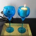 WINE GLASSES : GORGEOUS Elegant Vintage True Blue Wine Glass Goblet That Can be Used as a Candle Holder . SeT of 2.