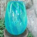 Art Glass Watermelon Vase Midcentury Exquisite Heavy Handblown Blue Green Gold Abstract Piece