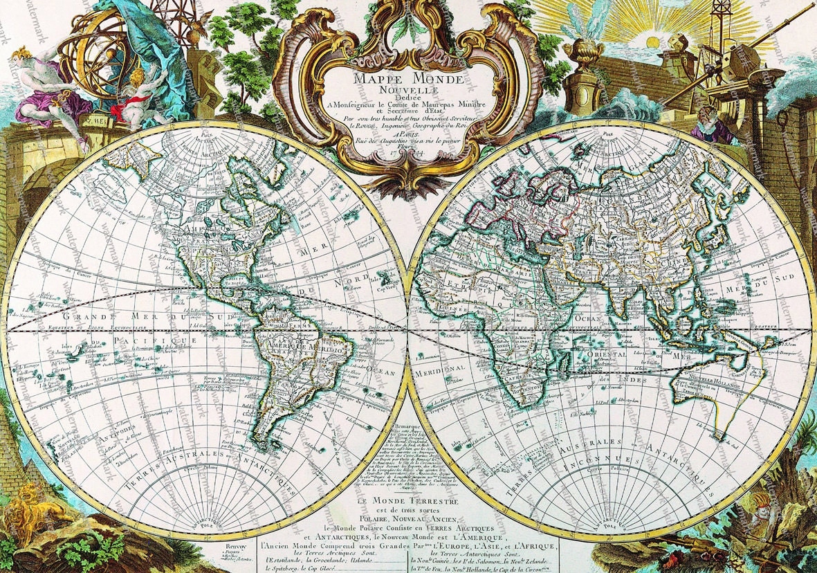 World Map Globe Old Vintage Antique Digital Image Download