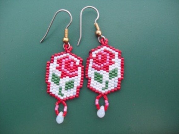 Items similar to Rose peyote stitch earrings HELP A RESCUE HORSE on Etsy