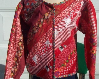 Veste En Pure Laine South Wool - Noir Avec Motifs Fleurs Rouges, Taille S, Occasion Très Bon état