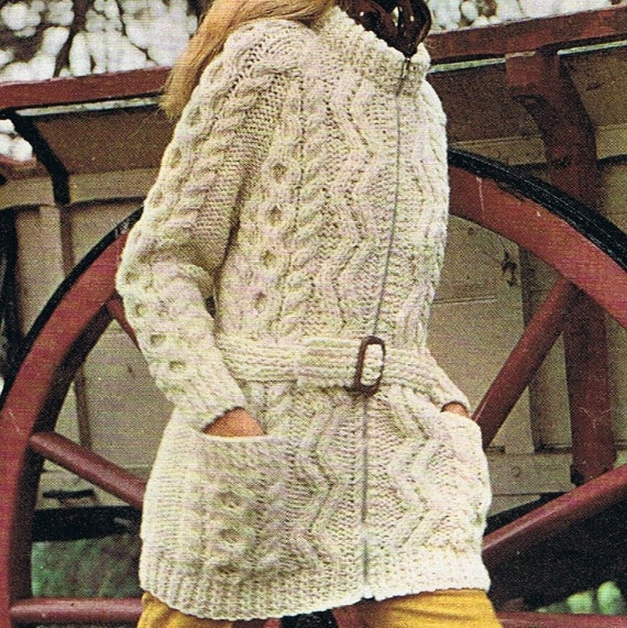 Long Slouchy Cardigan Knitting Pattern PDF Aran Jacket T154
