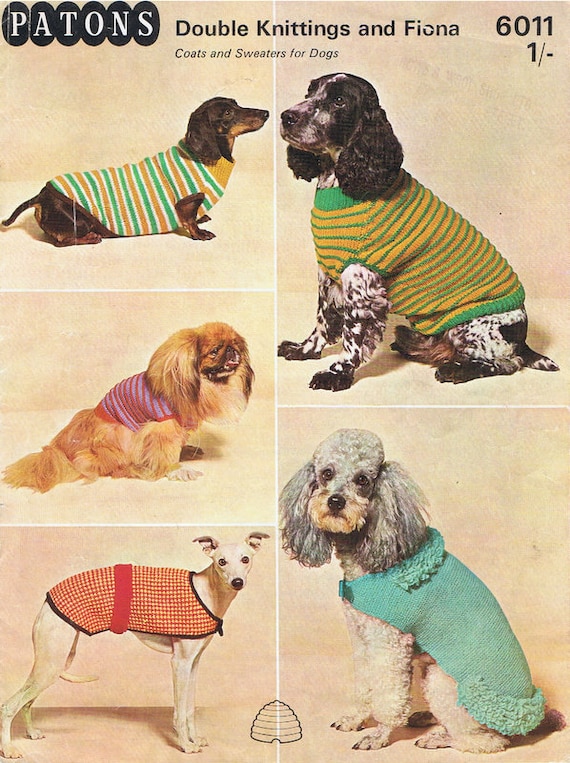 Dog Sweater Knitting Pattern 5 Types Vintage PDF T213