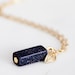 Black Stone Necklace Tiny Gold Leaf Sandstone Jewelry - N102