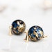 Gold Blue Bead Earrings Gold Drop Resin Round Bead Dangle Earrings Bead Jewelry - E133