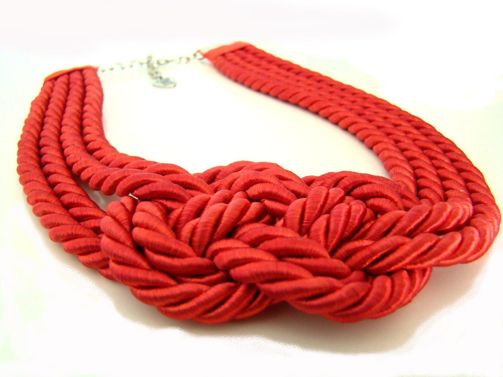 Coral Red Sailor's Knot Necklace by ChichiKnots on Etsy