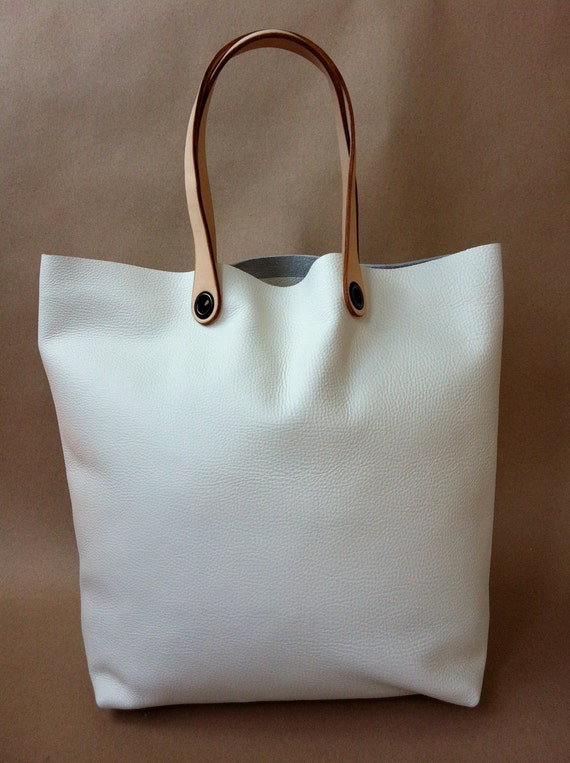 SALE: Large White Leather Tote by JensonLuggage on Etsy