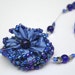 Necklace with Batik Fabric Flower and Beads OOAK - Cobalt Bliss Soft Sculpture Flower in Cobalt with glass beads on wire