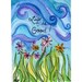 ACEO - Matted Original Watercolor Collectible - Blue Sky Flowers Green Grass
