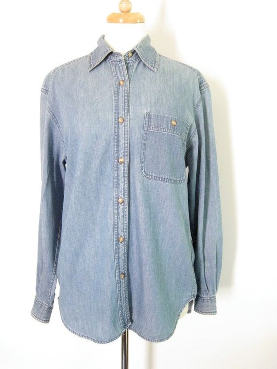 Denim Button Up Shirt. Size Small. 1990s by TheseCurlsVintage