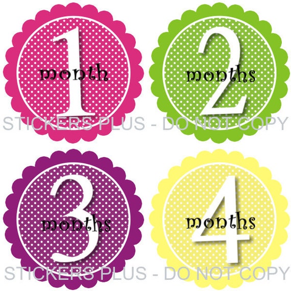 Items similar to Baby Month Stickers Plus FREE Gift Girl Polka Dots ...