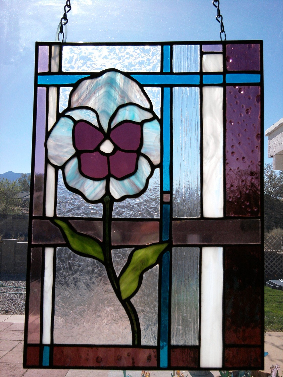 Stained Glass Morning Glory Flower Panel/Suncatcher