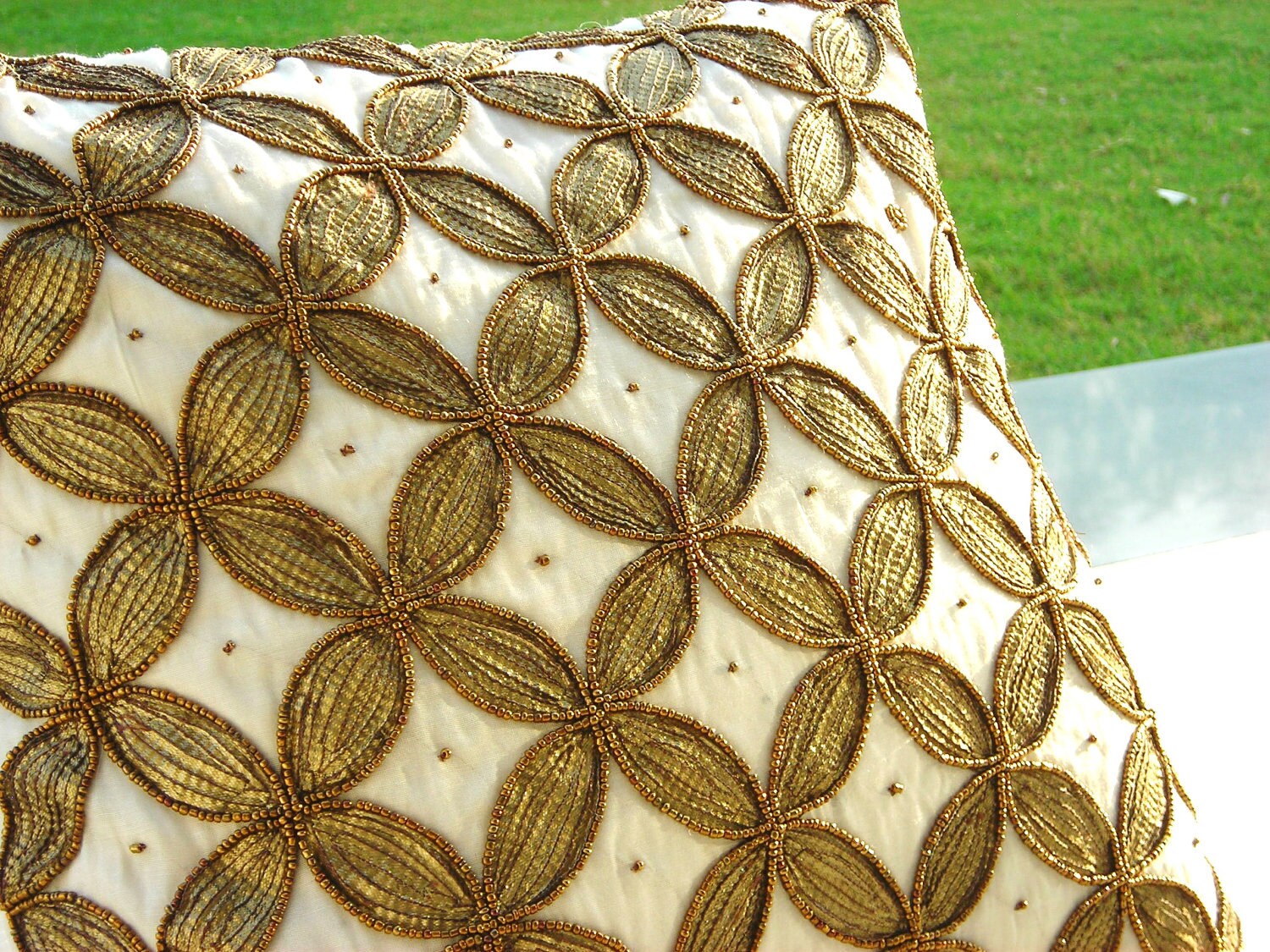 SALE SALE SALE Gold Leaf Pillow 16 X 16 by LopaMudraHomeDecor