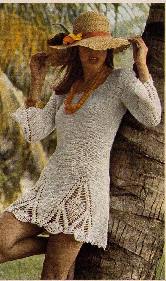 purses crochet patterns mini trousers/pants PATTERN Dress 1970s CROCHET Boho Mini VINTAGE &