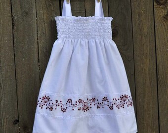 Girls White Sundress, Red Emboidery...Beach weddings, portraits...6M-9M-12M-18m-2t-3T