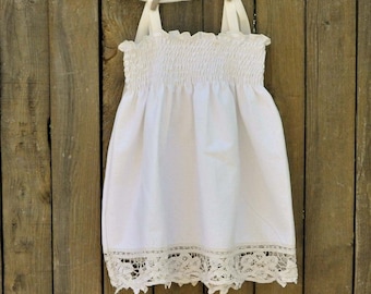 Vintage Lace Flowergirl Dess, White Cotton with Cotton Lacework, size 9m-12m-18m-2t, 3t,4t