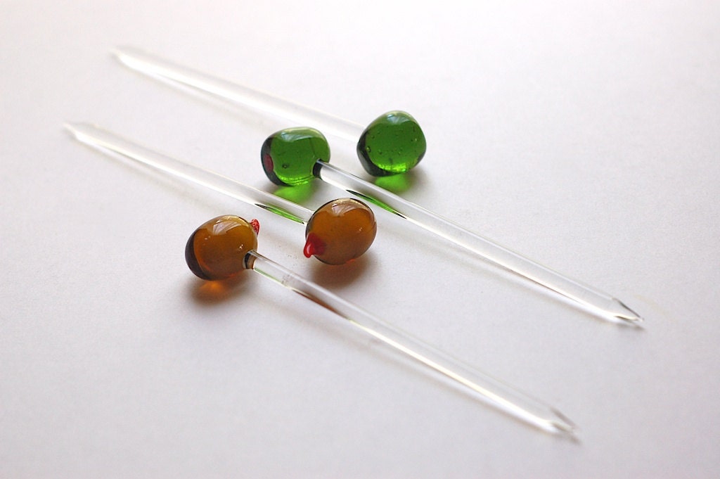 Vintage Glass Martini Olive Stir Sticks