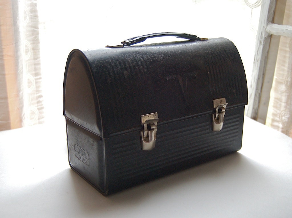 Vintage Black Metal Lunch Box Thermos Brand