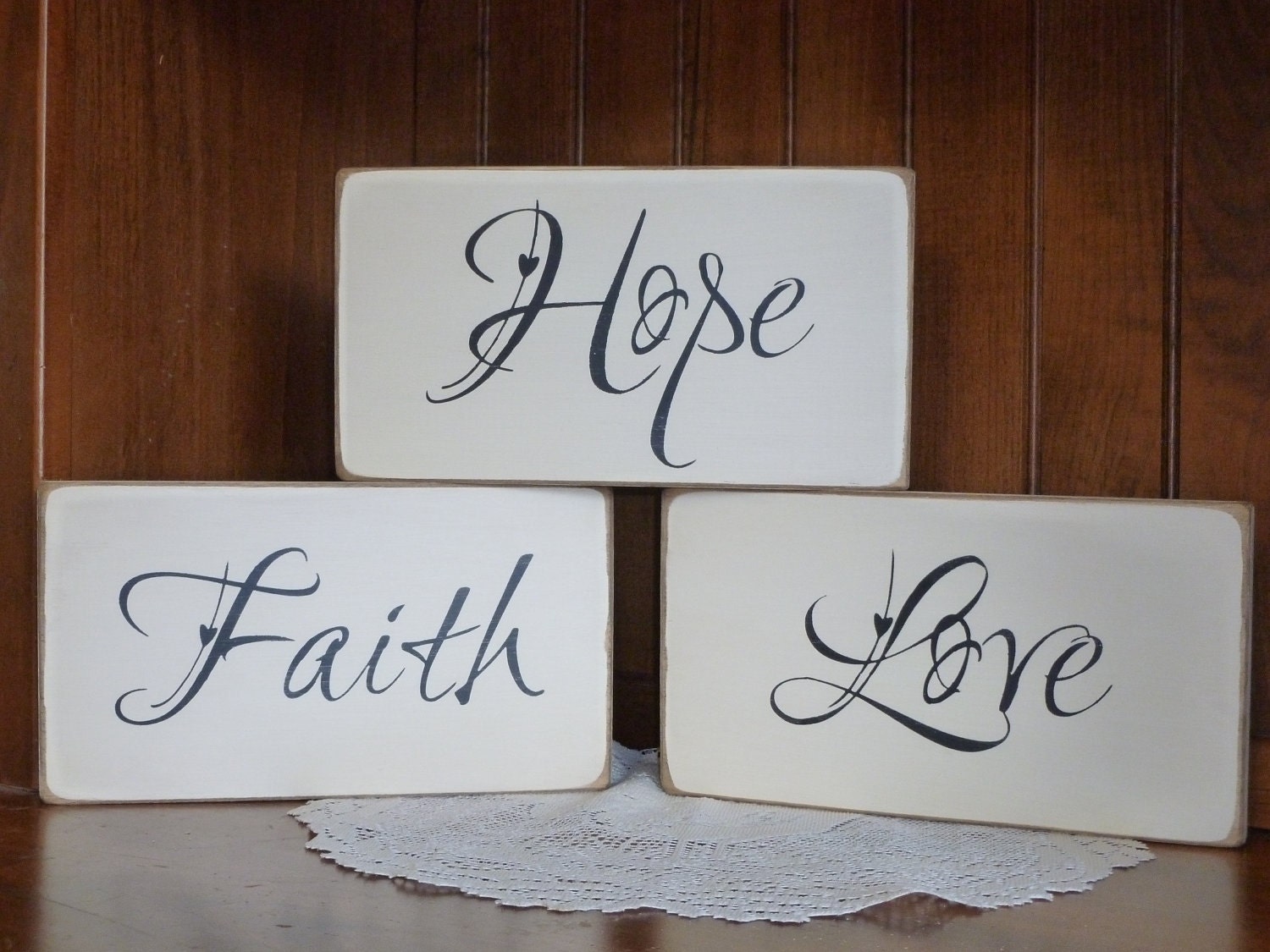 Primitive Faith Hope Love wood sign trio your color by CCWD