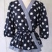 vintage peplum blouse 80s navy polka dot stripe wrap shirt m l too cute new wave secretary
