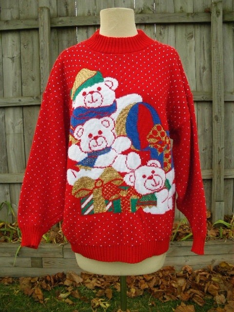 ugly christmas sweater vintage 80s teddy bears by catlady531