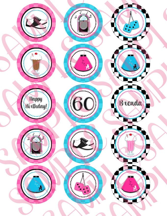 1950's Birthday Party Cupcake Toppers By Creativelyexpressive