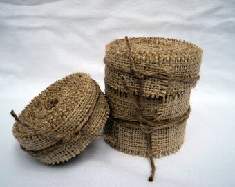 Burlap Ribbon Stitched 1" wide, 5 yards Rustic Wedding Ribbon
