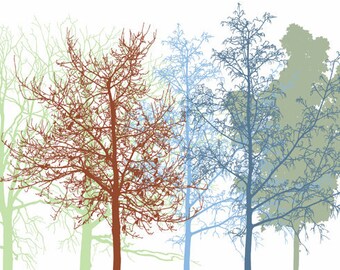 The Trees 2, Fine Art Print, Wall Decoration, Forest, Modern Home Decor, Minimalist Art, Blue, Grey, Brown, Tree Art Poster sale buy 2 get 3