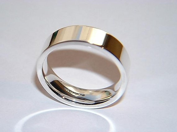 Mens 18k White Gold Wedding Ring In a Flat Court Easy Fit Style Band