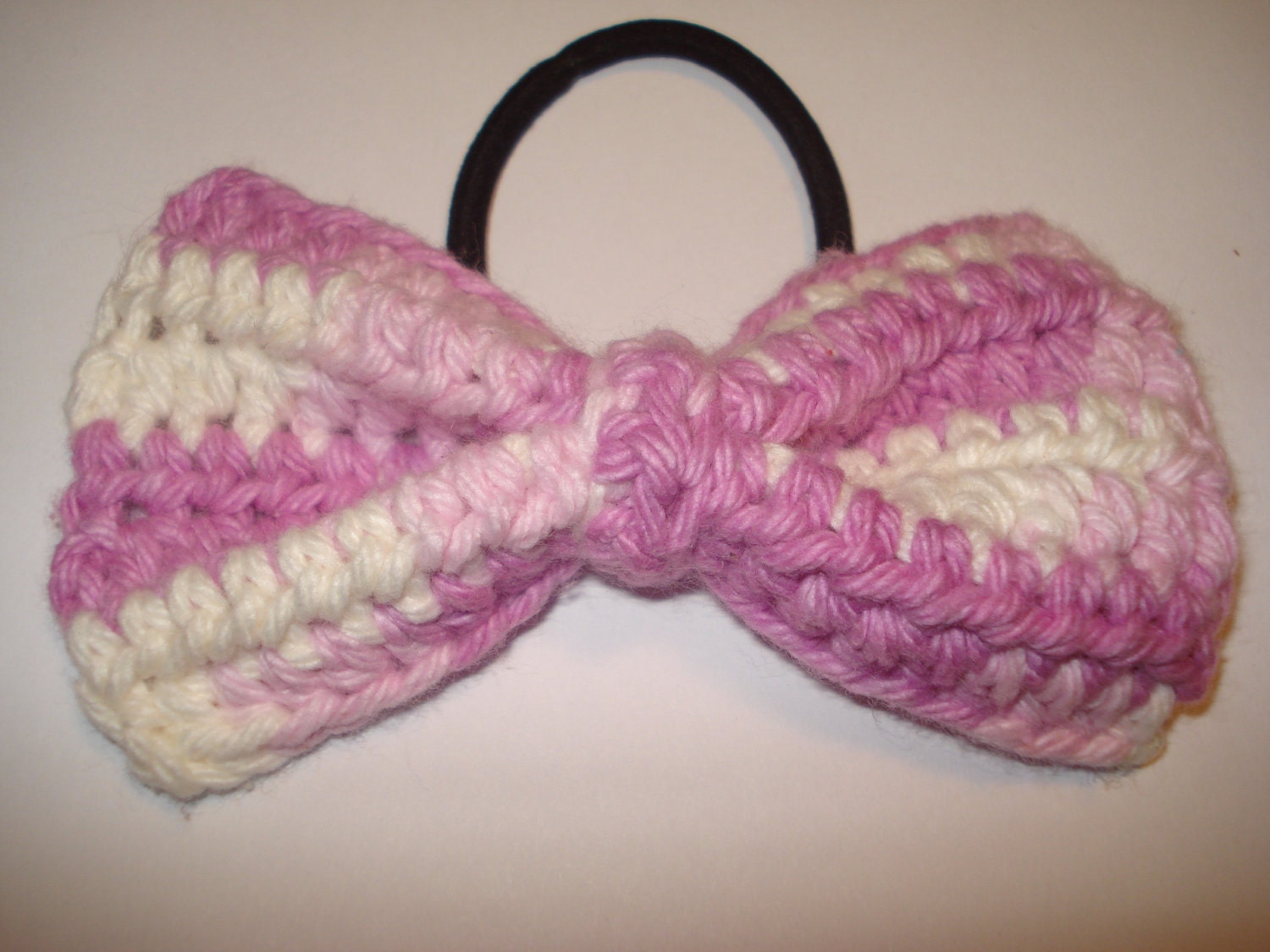 Crocheted lilac ombre bow ponytail holder hair tie scrunchie