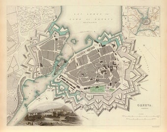 1841 Map of Geneva, Switzerland