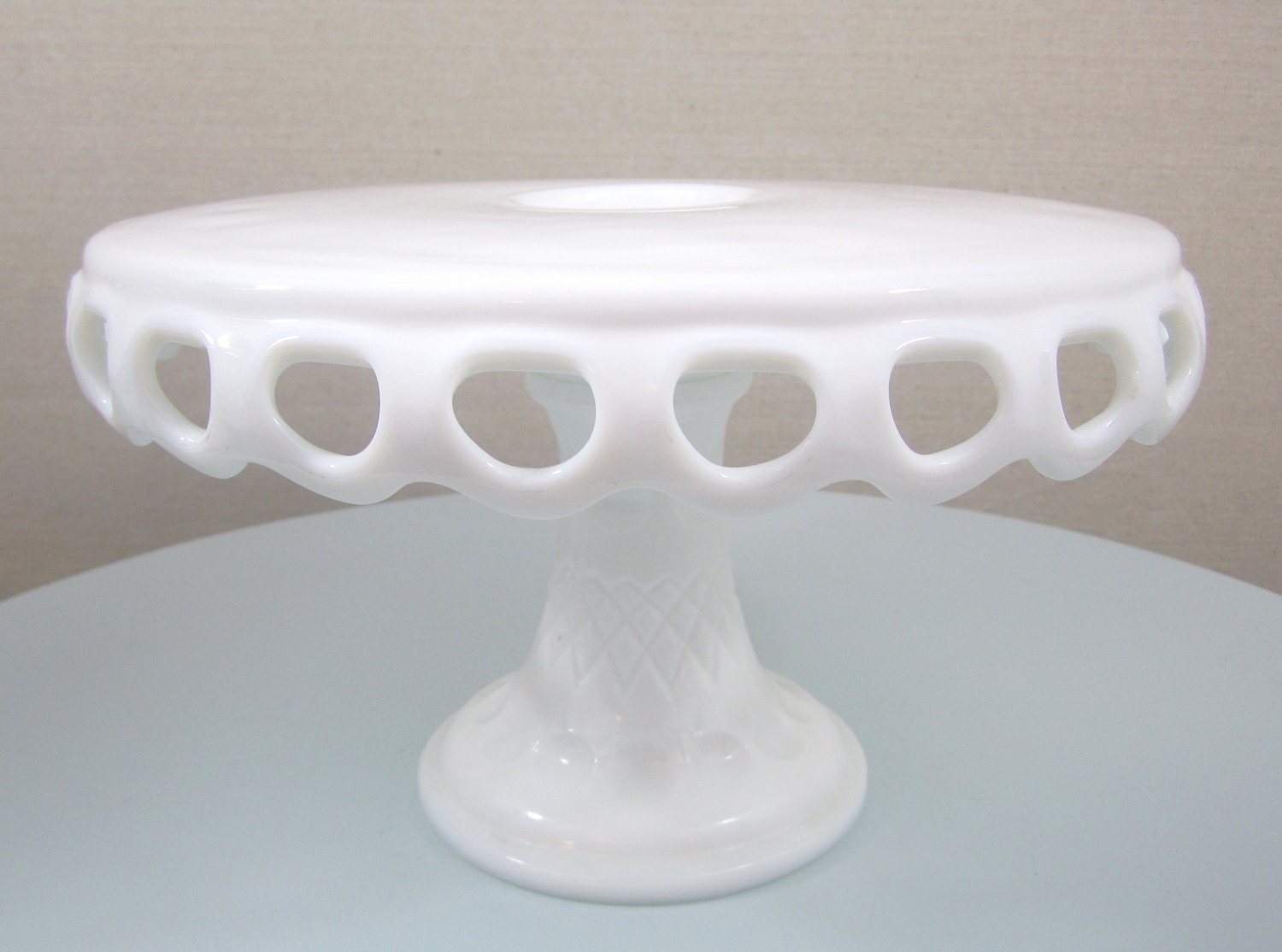 Vintage Milk Glass Cake Stand Round with Rum Well Circa