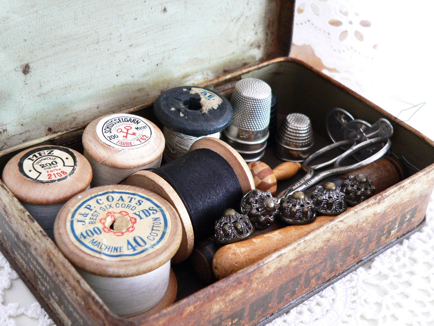 SALE Antique Sewing Kit In A Tin Box Etsy Antique sewing kit