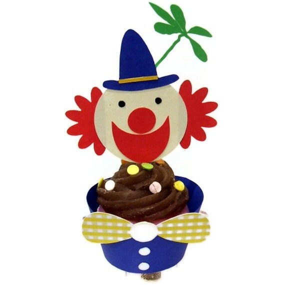 Clown Cupcake Wrappers AND Toppers - set of 24 Il_570xn