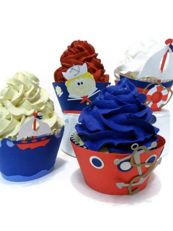 Nautical Cupcake Wrappers - Set of 12 Il_570xn