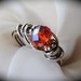 Red Dragon - Red Czech Glass Neo Victorian Ring in Silver Size 5 1/4